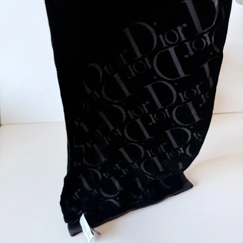 Christian Dior Black Velvet Diorissimo Monogram Scarf Wrap Italy